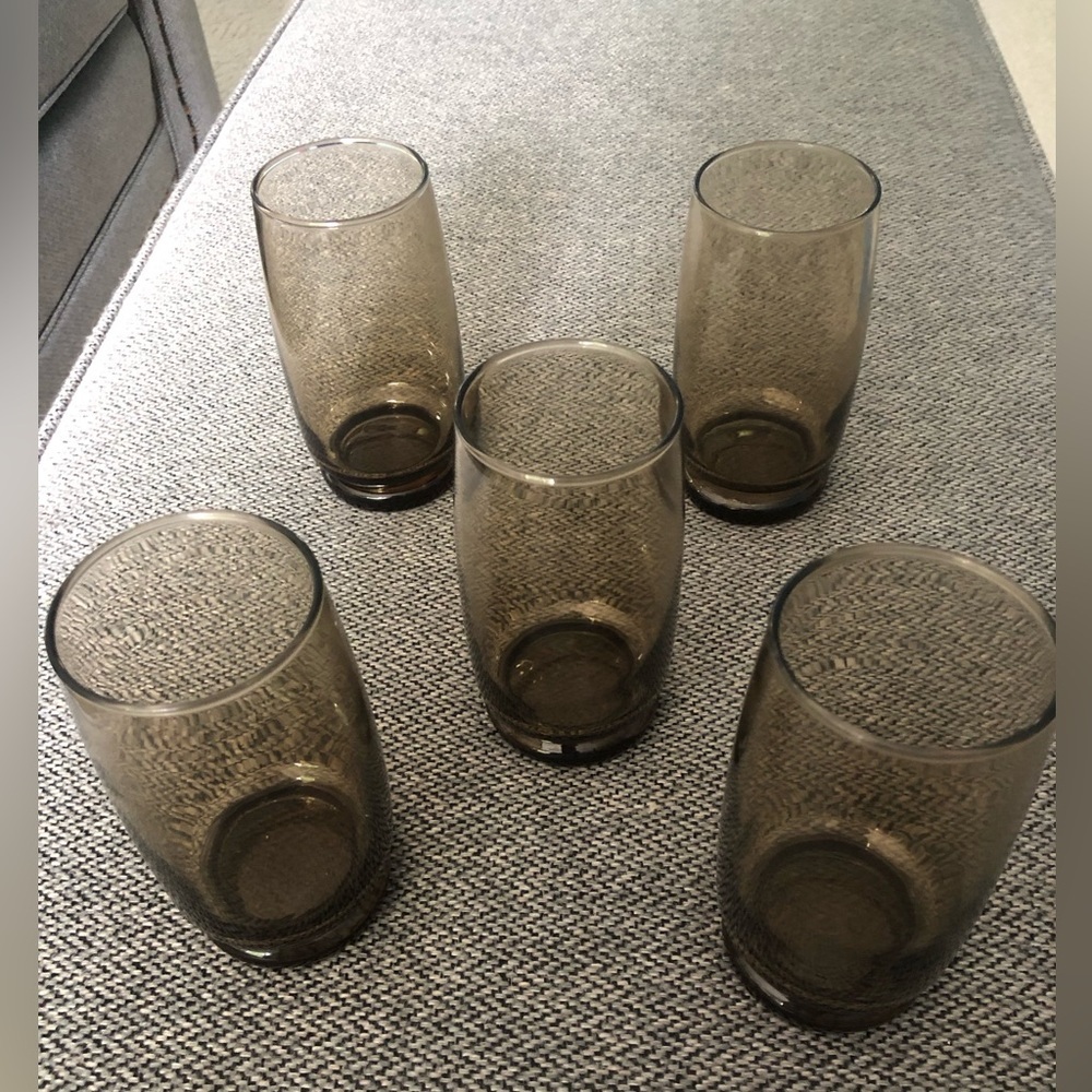 Vintage Mid Century Smokey Brown Glass Tumbler Set